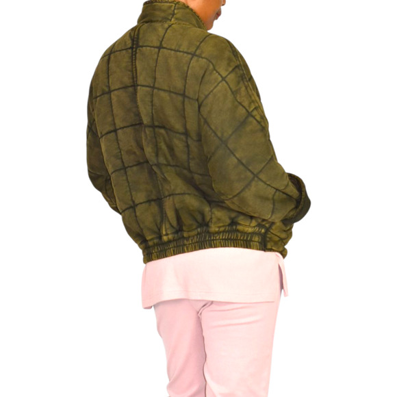 Free People Dolman Quilted Knit Jacket Green Olive Bomber Oversizes Cotton XS - Picture 3 of 16